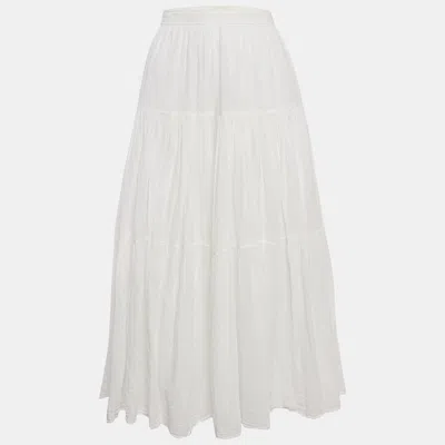 Pre-owned Saint Laurent White Textured Cotton Tiered Maxi Skirt M