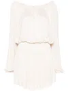Saint Laurent White Off-shoulder Dress With Tight Waist In Viscose Woman