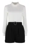Saint Laurent White Viscose Jumpsuit With Structured Shoulders, Embellished Belt, And Open Back For Women (ss22) In White