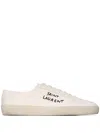 Saint Laurent Court Classic Distressed Logo-embroidered Canvas And Leather Sneakers In White