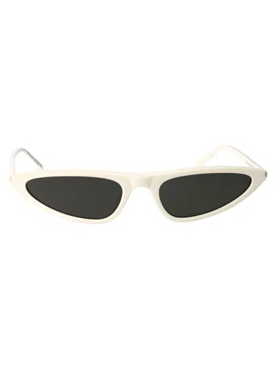 Saint Laurent White White Grey Acetate Sunglasses In Multi