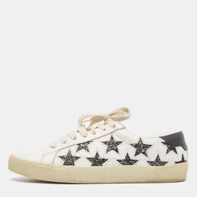 Pre-owned Saint Laurent White White Leather Court Classic Star Low Top Sneakers Size 37