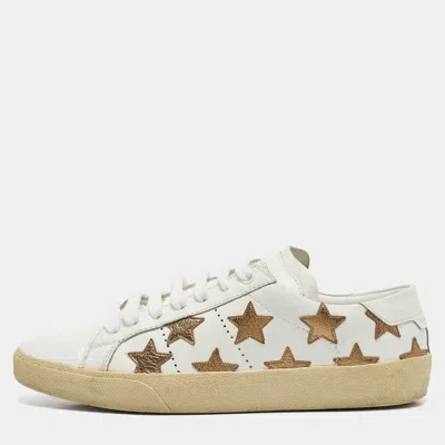 Pre-owned Saint Laurent White/gold Leather Star Court Classic California Sneakers Size 40