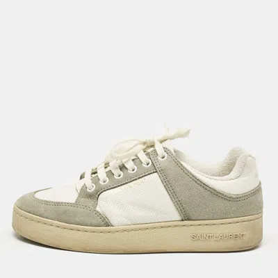 Pre-owned Saint Laurent White/grey Perforated Leather And Suede Sl/61 Sneakers Size 37