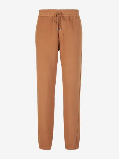 Saint Laurent Drawstring Cotton Track Pants In Brown