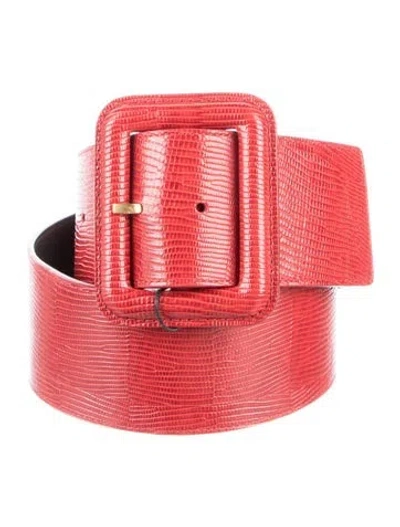 Pre-owned Saint Laurent Wide Embossed Leather Waist Belt W/ Tags In Red