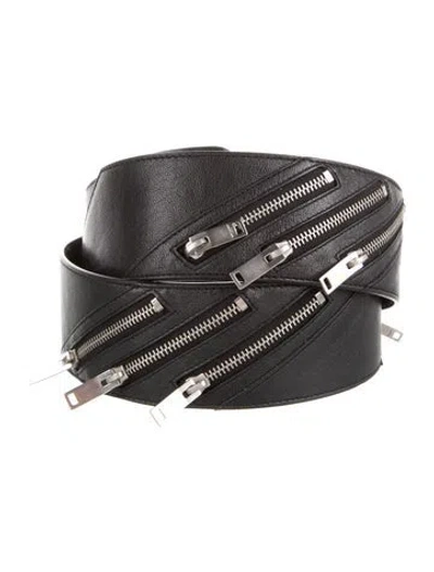 Pre-owned Saint Laurent Wide Leather Belt In Black