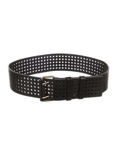 Pre-owned Saint Laurent Wide Leather Belt In Black