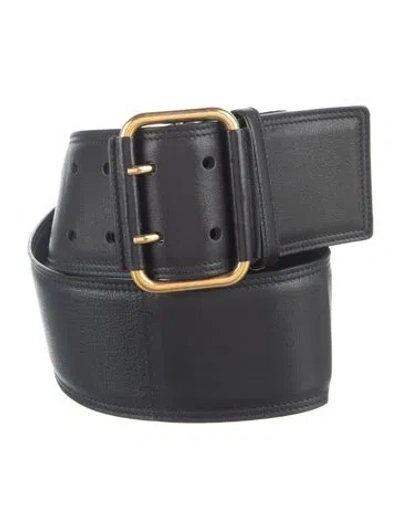Pre-owned Saint Laurent Wide Leather Belt In Black