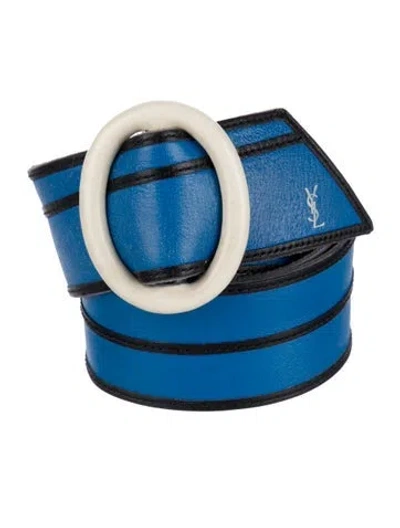 Pre-owned Saint Laurent Wide Leather Waist Belt In Black/blue
