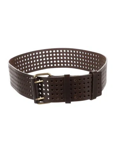 Pre-owned Saint Laurent Wide Leather Waist Belt In Brown