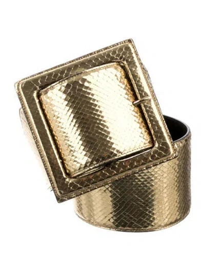 Pre-owned Saint Laurent Wide Leather Waist Belt In Gold