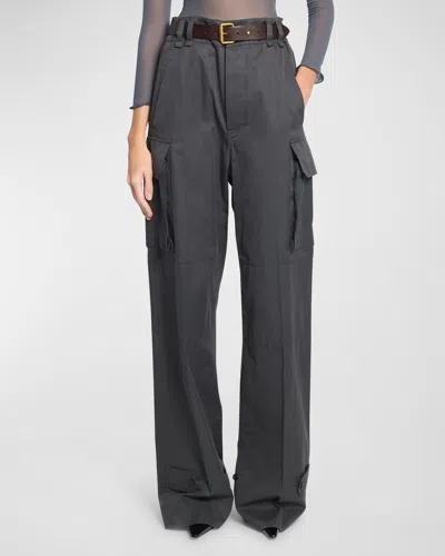 SAINT LAURENT WIDE-LEG CARGO PANTS WITH LEATHER BELT