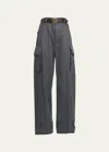 SAINT LAURENT WIDE-LEG CARGO PANTS WITH LEATHER BELT