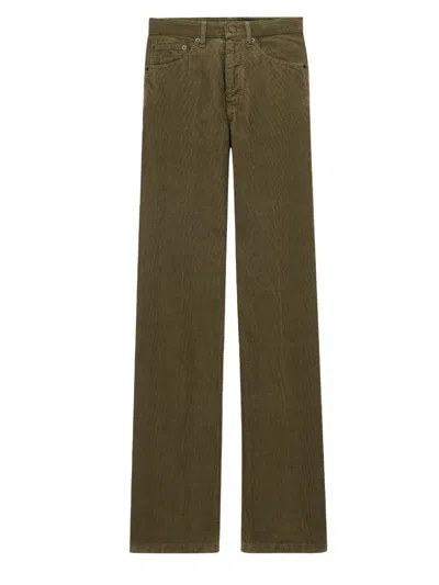 Saint Laurent Wide Leg Cotton Trousers In Green