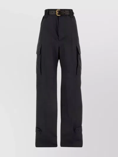 Saint Laurent Wide Leg Cotton Trousers With Cargo Pockets In Blue