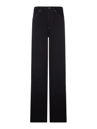 Saint Laurent Wide Leg High Waist Denim Jeans In Black