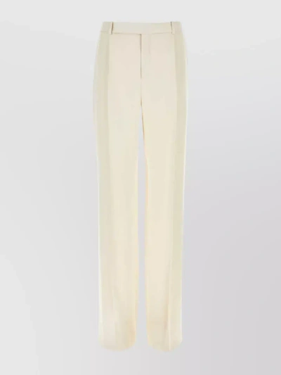 Saint Laurent Wide-leg High Waist Satin Trousers In Cream