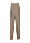 Saint Laurent Women Wide-leg In Wool Caviar Pants In Brown