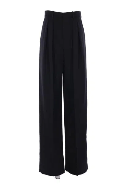 Saint Laurent Wide-leg Pants In Grain De Poudre In Black