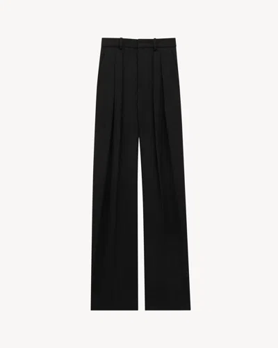 Saint Laurent Wide-leg Pants In Grain De Poudre In Black