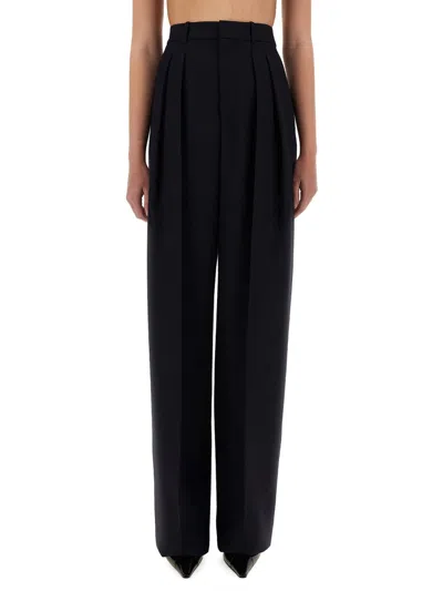 Saint Laurent Wide Leg Pants In Grain De Poudre In Black