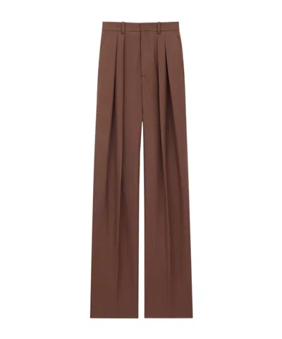 Saint Laurent Wide-leg Pants In Wool Gabardine In Red