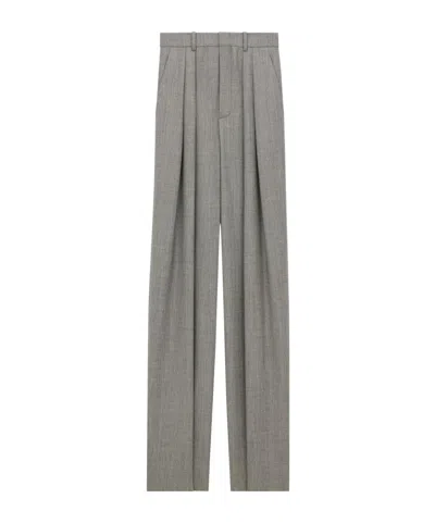 Saint Laurent Wide-leg Pants In Wool Twill In Gray