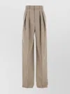 Saint Laurent Wide Leg Pleated Trousers Pockets In Brown