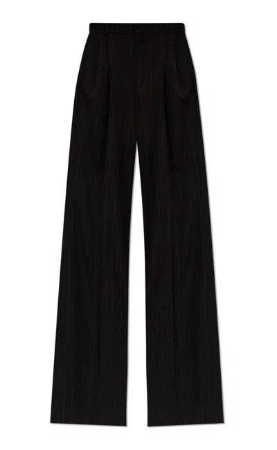 Saint Laurent Wide Leg Striped Trousers In Black