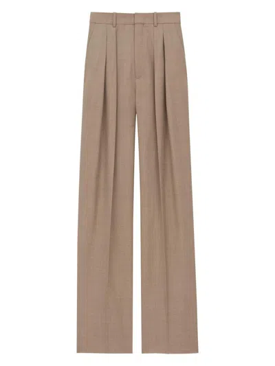 Saint Laurent Pantaloni Sartoriali A Vita Alta In Lana Motivo Caviale