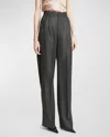Saint Laurent Wide-leg Tailored Pants With Pleating In Anthrblk