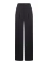 Saint Laurent Wide Leg Trousers In Grain De Poudre In Black