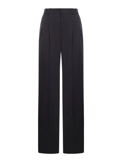 Saint Laurent Wide Leg Trousers In Grain De Poudre In Black