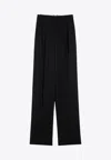 Saint Laurent Wide-leg Trousers In Grain De Poudre In Black