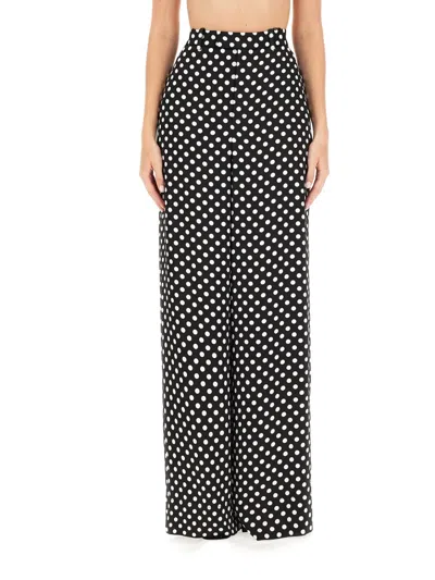 Saint Laurent Satin Polka Dot High Waist Wide Leg Pants In Black