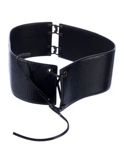 Pre-owned Saint Laurent Wide Patent Leather Waist Belt In Black