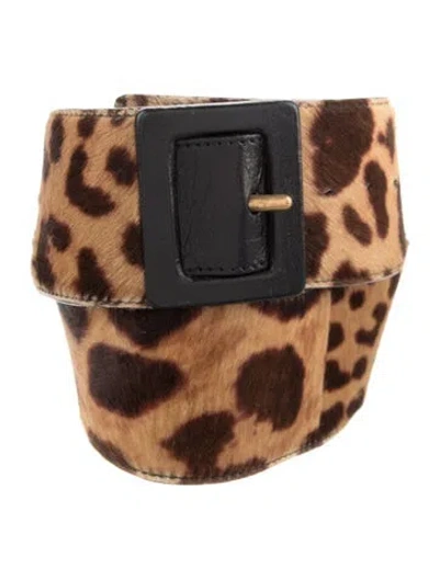 Pre-owned Saint Laurent Wide Ponyhair Waist Belt In Neutral