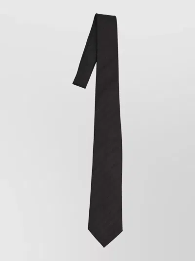Saint Laurent Wide Silk Jacquard Striped Tie In Brown