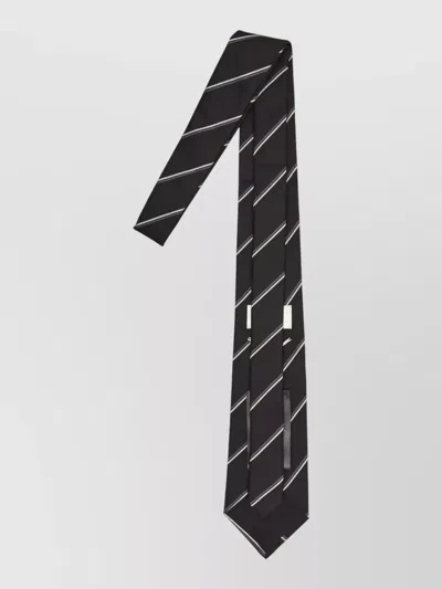 Saint Laurent Wide Silk Tie Diagonal Stripe Design In Black