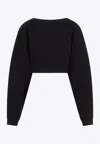 Saint Laurent Balloon-sleeves Cropped Sweatshirt In Black
