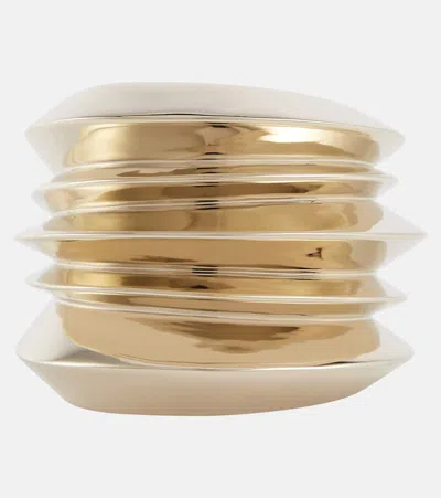Saint Laurent Wide Stacked Bangle In Pale Gold