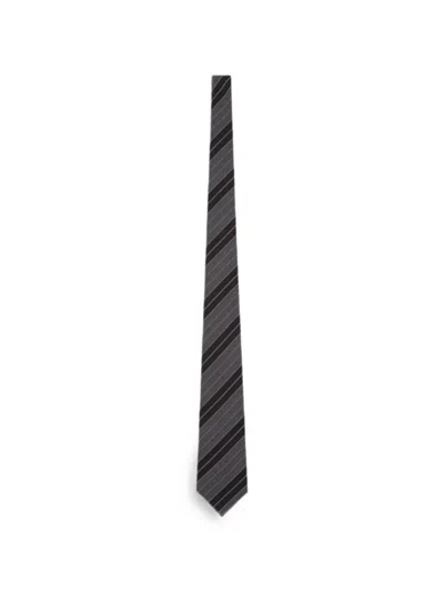 Saint Laurent Wide Striped Tie In Silk Jacquard In Multi