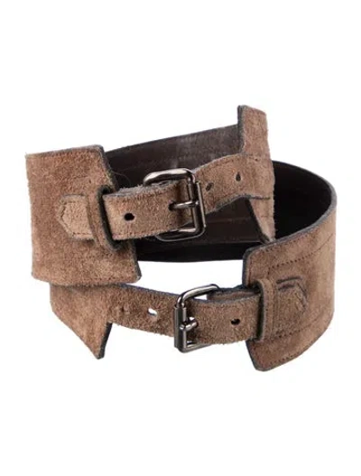 Pre-owned Saint Laurent Wide Suede Waist Belt In Brown