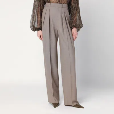 Saint Laurent Wide Taupe Beige Wool Trousers