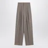 Saint Laurent Wide-leg Tailored Pants In Caviar Wool In Brown