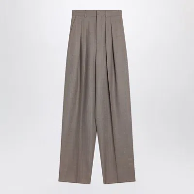 Saint Laurent Wide Taupe Beige Wool Trousers In Multi