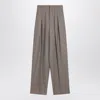 Saint Laurent Wide Taupe Beige Wool Trousers Women In Gray
