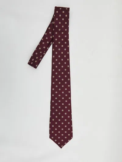 Saint Laurent Wide Tie In Square Silk Twill In Red