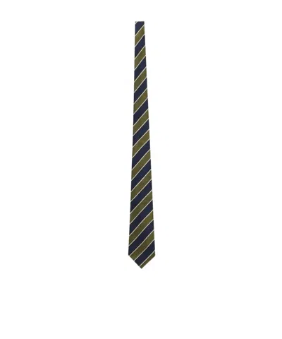 Saint Laurent Wide Tie In Striped Silk In Navy Blue/multicolour